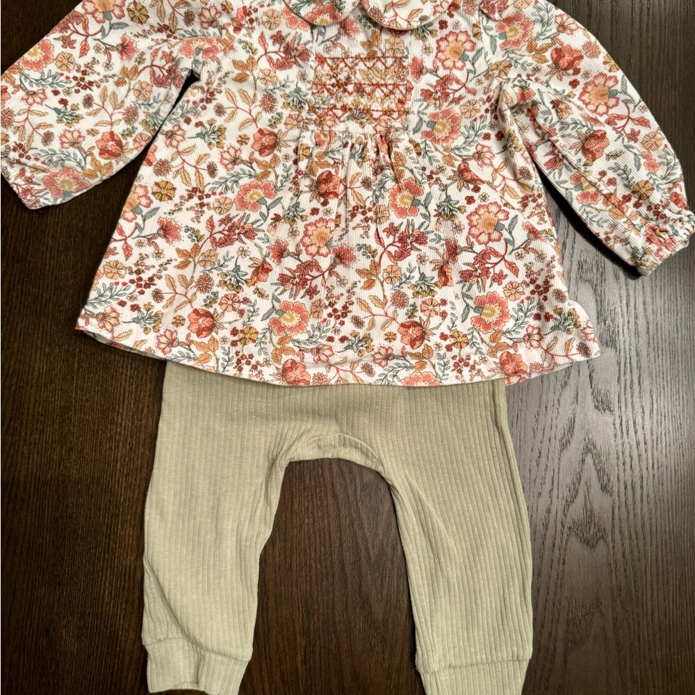Tu Floral Top and Cat & Jack Olive Pants Set